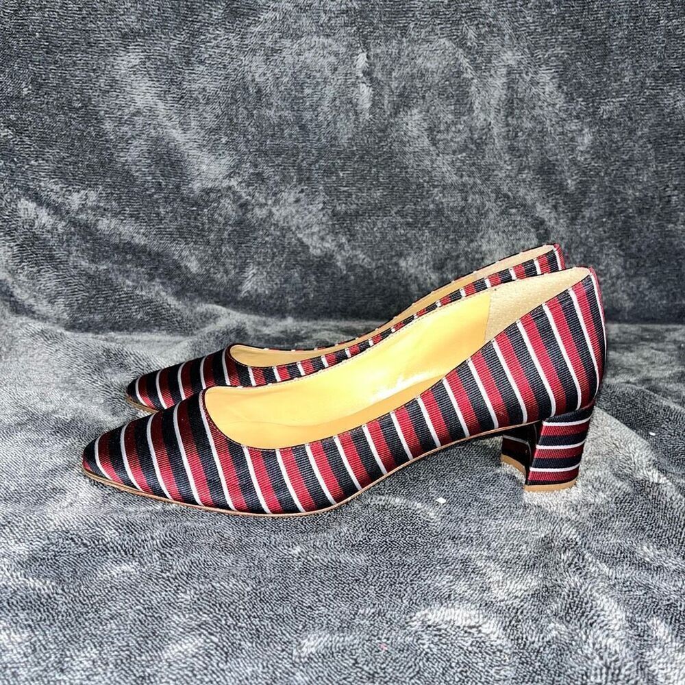 Talbots KELSEY Block Heel Pumps Stripe red gold black white women sz 10